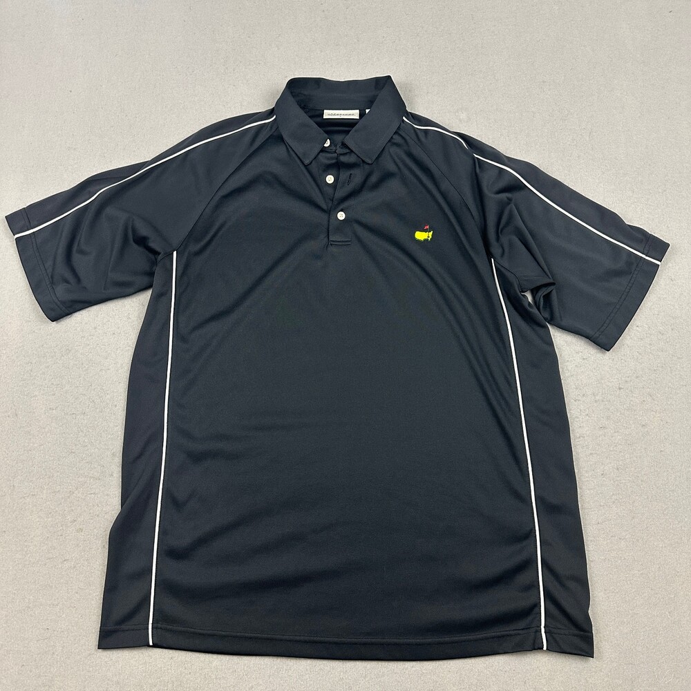 Masters Polo Shirt Men Large Black Solid Short Sleeve Golf Performance Logo L